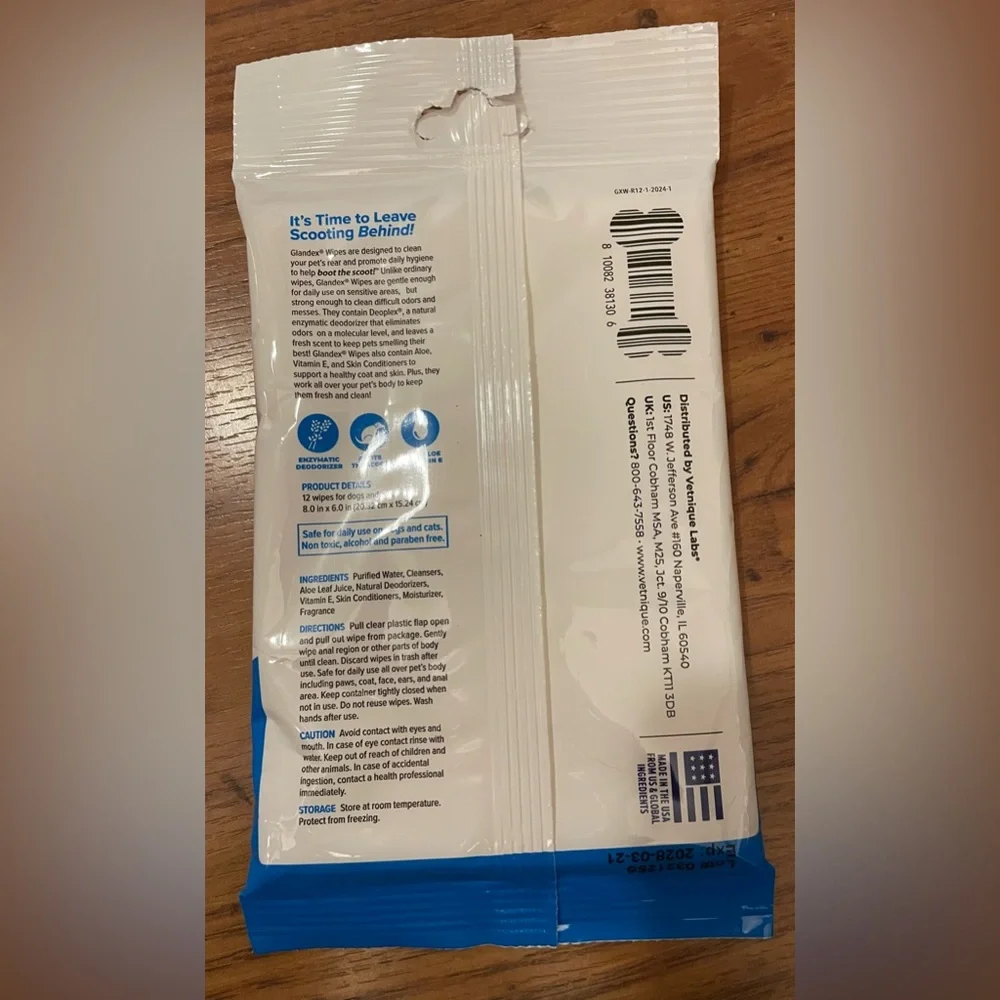 package of Vetnique Labs Glandex Rear-End Pet Wipes new sample size